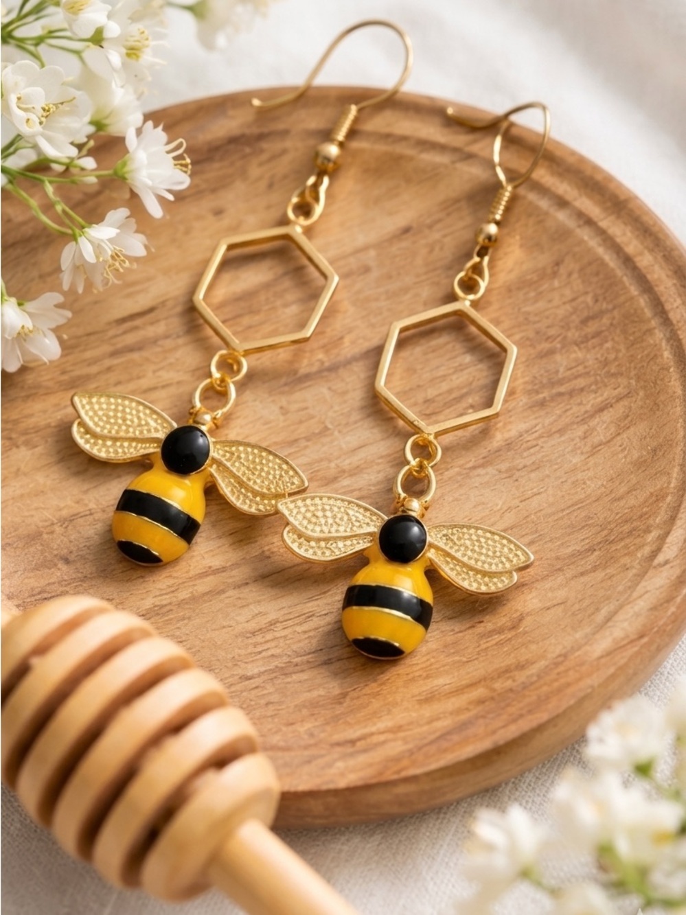 🐝 Bee and Honeycomb Drop Earrings 🐝